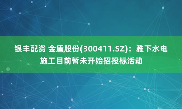 银丰配资 金盾股份(300411.SZ)：雅下水电施工目前暂未开始招投标活动